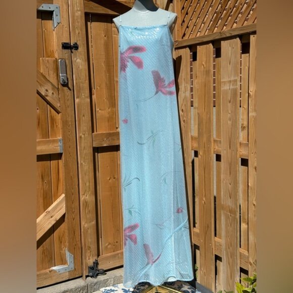🆕 RAT & BOA 🧿 NWOT Marisol Blue Floral Printed Sequin Shimmer Maxi Dress SzXXL - Picture 3 of 12